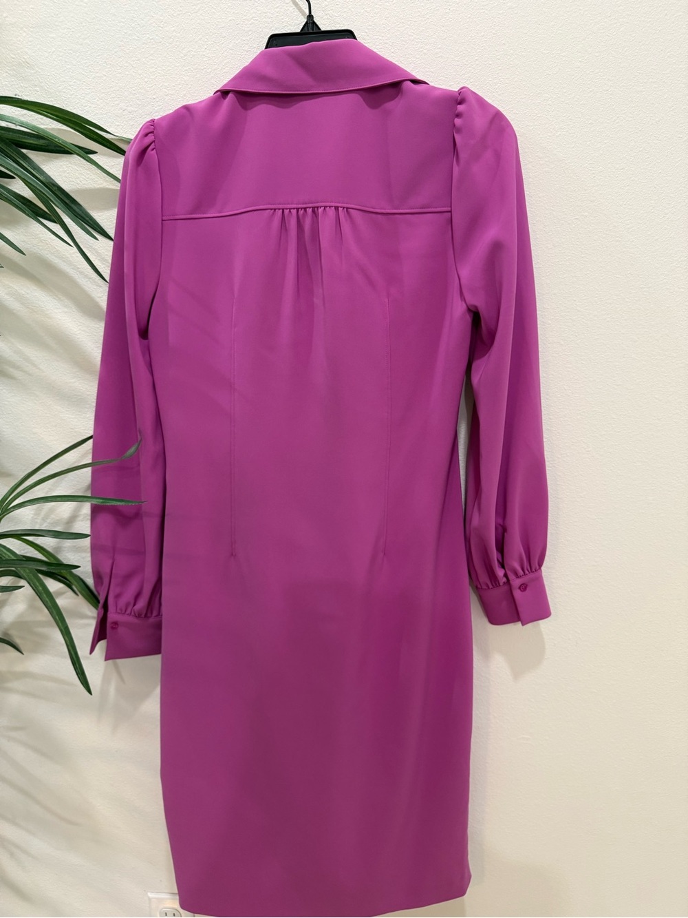 Elie Tahari Collection Magenta Faux Wrap-Front Long Sleeve Dress - Picture 3 of 6